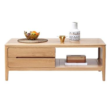 Imagem de Mesa de centro industrial com 2 gavetas, mesa de coquetel de madeira moderna para sala de estar e sala de família, G: 99,8 cm x L: 49,8 cm x A: 45 cm, carvalho