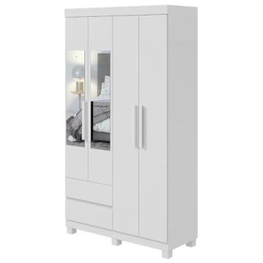 Imagem de Guarda-roupa Solteiro Zeus 4 Portas 2 Gavetas Com Espelho Branco