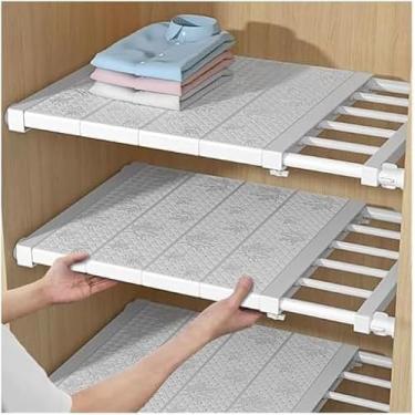 Imagem de Prateleira Inteligente Extensível, Branca, Aço Carbono e Plástico PP, Ajustável de 48cm até 80cm x 36cm, Instalação Sem Furadeira, para Armários, Despensas, Guarda-roupas