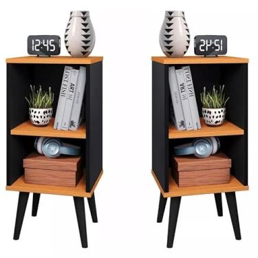 Imagem de Mesas de Cabeceira Retrô para Quarto – Mesinha de Apoio de Cama com Design Charmoso e Espaço Organizado(KIT CHARME PRETO CINAMOMO)