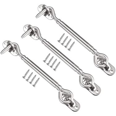 Imagem de Gancho e olhal trinco de portão trava de gancho de portão, gancho de cabine de 15 cm, gancho de porta giratória, para janela, com parafusos de montagem, 3 botões