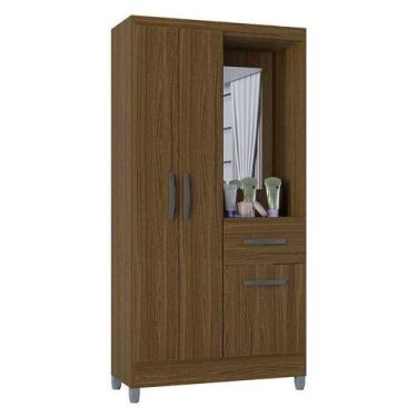 Imagem de Guarda Roupa Solteiro Atlas Capelinha 3 Portas Castanho Brilho - Poque