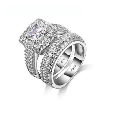 Imagem de Anel De Noivado Feminino Em Prata Esterlina 925 Com Zircônia Cúbica Cr