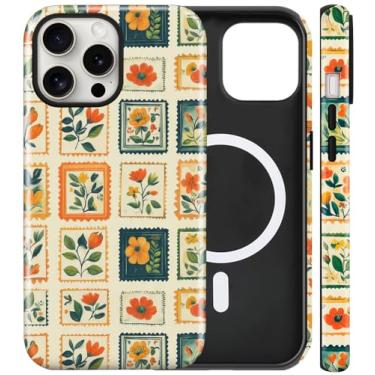 Imagem de Capa magnética para iPhone 15 Pro Max com estampas florais fofas, à prova de choque e TPU (poliuretano termoplástico) e capa protetora rígida de policarbonato compatível com MagSafe presente para