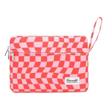 Imagem de Capa para notebook de 15,6 polegadas, à prova d'água e à prova de choque, pode ser usada para cobrir capas de carrinho de compras. O notebook é compatível com Lenovo, ASUS e HP (novo xadrez rosa)