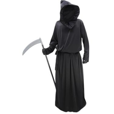 Imagem de GOLDSTITCH Roupão preto com capuz para fantasia de ceifador, fantasia de Halloween, cosplay, fantasma, capa