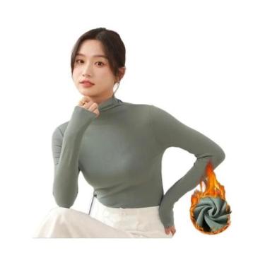 Imagem de Camisa Pullover Feminina De Manga Longa Com Gola Alta, Ajuste Slim E T