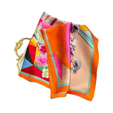 Imagem de Lenço Quadrado De Seda Luxuoso Feminino, Lenço De Cetim Para Pescoço, 