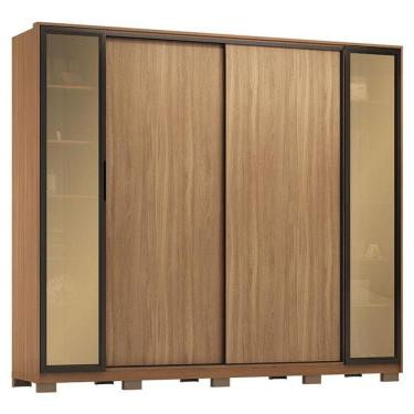 Imagem de Guarda Roupa Casal Laredo Amêndola Touch Nude Prime Flex Com Portas De Vidro Reflecta E Pés