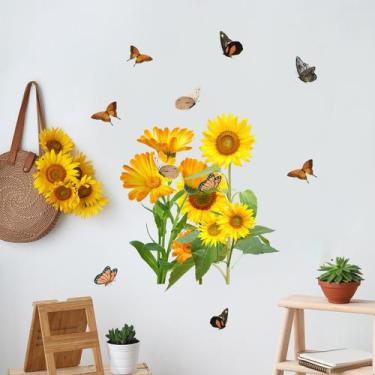 Imagem de Adesivos de parede Girassol Borboleta Floral PVC 38x47 cm - yiweisai