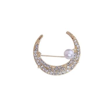 Imagem de Alfinetes de broche Moon Pearl para mulheres, blusa dourada - yiweisai
