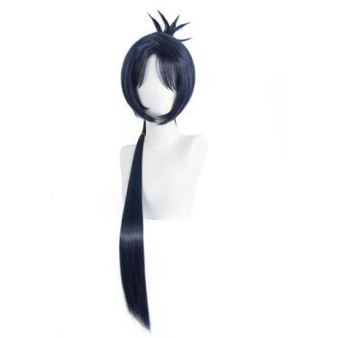 Imagem de Peruca de cosplay azul-preta longa e reta sintética 85cm - yiweisai