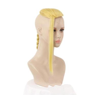Imagem de Peruca de cosplay de anime amarela, cabelo longo e liso com tranças la