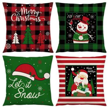Imagem de Conjunto de fronhas de linho xadrez de Natal 45x45cm (conjunto de 4) -