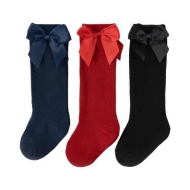 Imagem de Meias De Algodão Para Meninas Até O Joelho Com Laço Grande Para Bebês 
