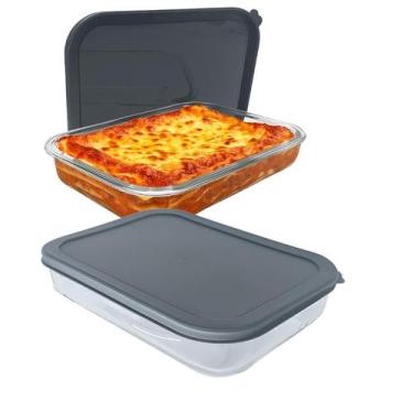 Imagem de Travessa Assadeira Lasanheira de Vidro Pote Com Tampa 2600ml - CLICK H
