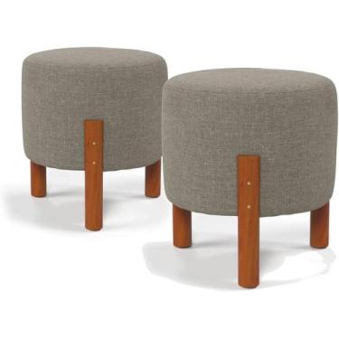 Imagem de Kit c/ 2 Puff Redondo Luxo Decorativo Charme- Cinza Linho - LOJA ACONC