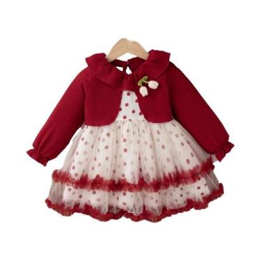 Imagem de Vestido De Tricô Para Bebês Meninas Com Estampa De Tulipa E Poá, Gola 