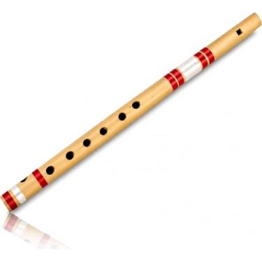 Imagem de Flauta de bambu indiana autêntica de 38 cm em chave "A" Fipple Woodwind Instrumento Musical Gravador Bansuri Tradicional Artesanal Novidade Decorativos e Colecionáveis