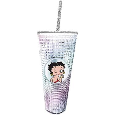 Imagem de Spoontiques - Copo de diamante - Copo texturizado com canudo - Isolamento de parede dupla e livre de BPA - 590 ml - DC Comics - Betty Boop