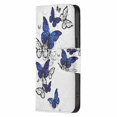 Imagem de MojieRy Estojo Fólio de Capa de Telefone for LG K51, Couro PU Premium Capa Slim Fit for LG K51, 2 slots de cartão, Para-choque forte, Branco & Azul