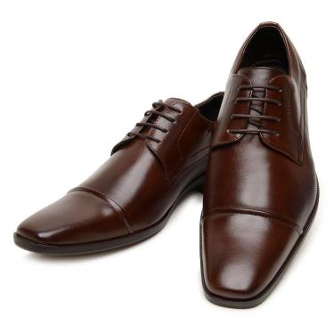 Imagem de Sapato Social Casual Masculino Couro Palmilha Macia Liso Costuras Reforçadas Cadarço