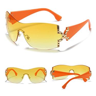 Imagem de Óculos de sol sem aro de strass de uma peça, óculos de sol, óculos de sol grandes, óculos de moda sem moldura, laranja c5 laranja, tamanho único