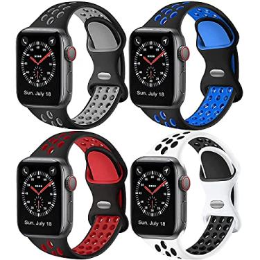 Imagem de Hoopyeecase Compatível com Apple Watch Bands 44mm 42mm 40mm 38mm, 4 Pack Silicone Esporte À prova d'água Respirável macia Substituição pulseira de relógio para iWatch SE Series /6/5/4/3/2/1