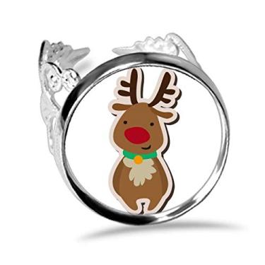 Imagem de DIYthinker Anel de noivado ajustável com desenho de alce de Natal