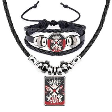 Imagem de Conjunto de joias de pulseira de couro com padrão de combinação de guitarra Rock Passion