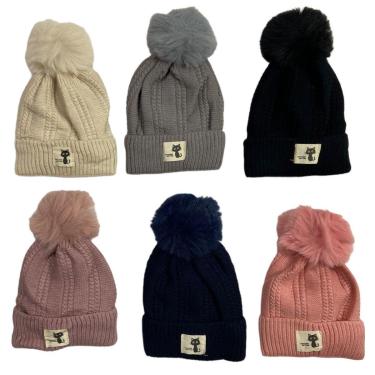 Imagem de Touca Gorro De Pompom Infantil Criança Frio Gatinho-Feminino