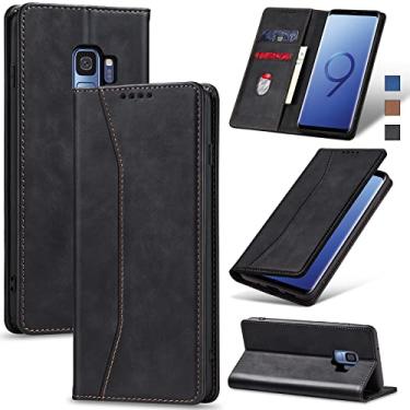 Imagem de Jasonyu Flip Carteira Capa para Samsung Galaxy S9,Capinha Folio Magnética de Couro com Suporte para Cartão,Suporte para Chute - Protetora Durável de TPU à Prova de Choque para Telefone,Preto