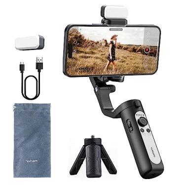 Imagem de HoHem Kit de estabilizador de celular de 3 eixos iSteady XE para smartphone Gimbal para iPhone 14 13 Pro Max e Android, inclui luz de preenchimento, início de uma tecla para Youtuber, Vlog, gravação