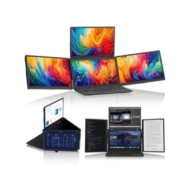 Imagem de JIMTAB Extensor de tela tripla para monitor portátil de 13,3 com suporte embutido, monitores IPS 16:10 1920 x 1200, suporte de monitor embutido RJ45/USB 3.0/Tipo-C para laptop de 13 a 16 polegadas