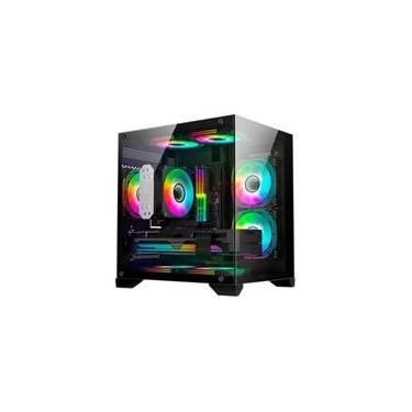Imagem de Gabinete Gamer Hayom GB1790, Mini Tower, M-ATX, Lateral e frontal em Vidro Temperado, 4x Fans, Preto - GB1790