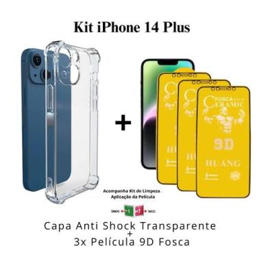 Imagem de Kit 3 Películas Cerâmica Fosca + Capa Capinha Transparente para Iphone