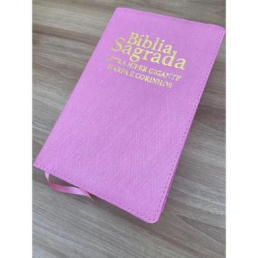 Imagem de Biblia sagrada rosa couro  Evangelica Letras Hiper Gigante  Harpa E Co