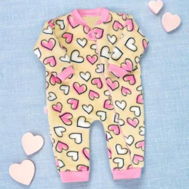 Imagem de Macacão para Bebê Menina Amarelinho com Coração em Fleece - Era Uma Ve