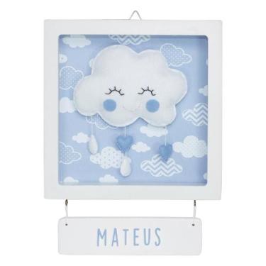 Imagem de Porta Maternidade Quadro Acrílico Chuva de Amor Azul Quarto Bebê Infan
