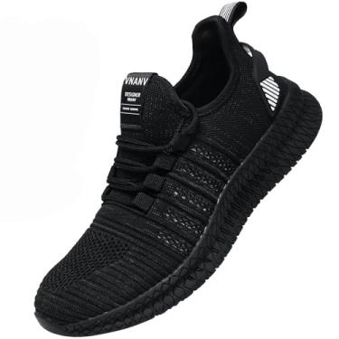 Imagem de Tênis de corrida masculino – Tênis esportivo leve com malha respirável, sola antiderrapante para academia, caminhada e uso diário – Disponível nos tamanhos 14-18, Preto/branco, 45