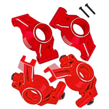 Imagem de BRCatWPark Bloco de rodízios de alumínio, blocos de direção, peças de atualização de suportes de eixo traseiro para 1/10 WideMaxx, 1/8 6S Max, bloco de direção RC com rolamentos, vermelho