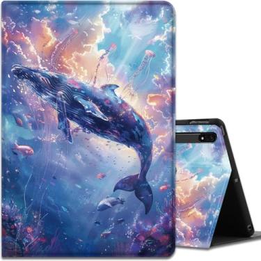 Imagem de Capa para Samsung Galaxy Tab S8 Plus 2022/S7 FE 2021/S7 Plus 2020 31.5 cm, ângulos de visualização múltipla, com função hibernar/despertar automática para Samsung Galaxy Tab S8 Plus, baleia azul