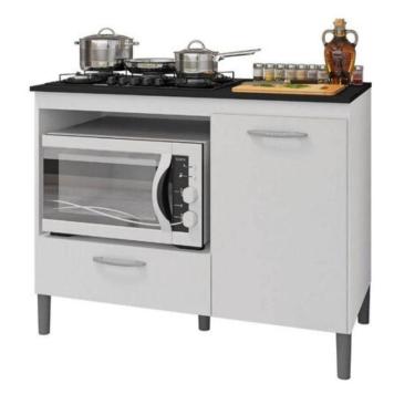 Imagem de Balcão Para Cooktop Armário De Cozinha Compacta Com Tampo Branco