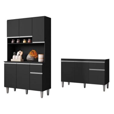 Imagem de Cozinha Compacta Márcia E Balcão Gabinete Sem Tampo Tatiane 120cm Preto - Ajl Móveis