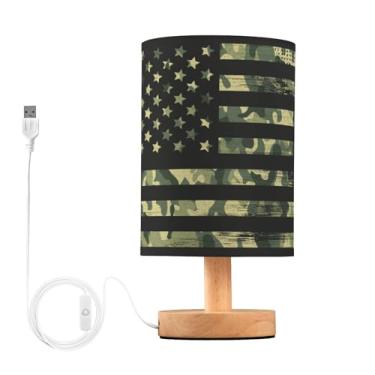 Imagem de YETTASBIN Abajur De Cabeceira Com Bandeira Americana Camuflada, Pequena Luz Mesa Led, Luminária Usb Base Madeira Antiderrapante E Agradável Aos Olhos Para Decoração Sala Estar, Quarto, Dormitório Es