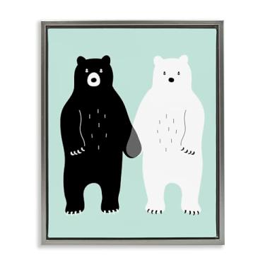 Imagem de Stupell Industries Ursos pretos e brancos de mãos dadas em tela flutuante emoldurada cinza design de arte de parede por Andy Westface, 17 x 21