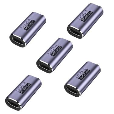 Imagem de Pacote com 5 acopladores USB C de 240 W, adaptador USB C fêmea para fêmea suporta transferência de dados de até 40 Gbps e carregamento rápido de 240 W. Compatível com Thunderbolt 4/3, suporta vídeo 8K