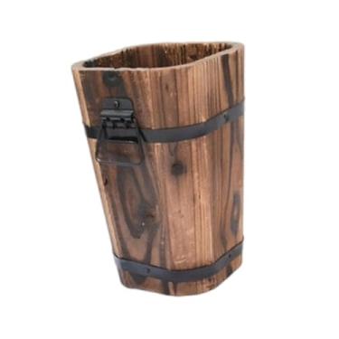 Imagem de Generic Vaso de flores de balde de madeira com design retrô, recipiente de plantas rústico para mesa, entrada, quarto e pátio, S