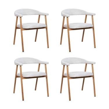 Imagem de Kit 4 Cadeiras De Jantar Luana Estrutura Aço Carbono Laminado Natural Com Estofado Linho Cru