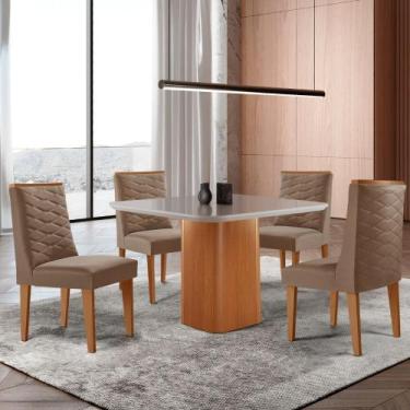 Imagem de Mesa de Jantar Eloise 90cm Tampo MDF Vidro com 4 Cadeiras Safira Moder